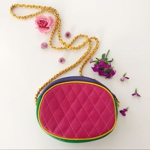 Vintage style multi color quilted leather bag